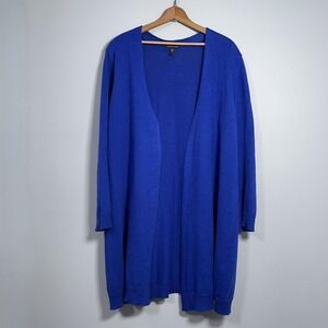 Eileen Fisher Sweater‎ Womens Large Blue Open Front Organic Linen Long Cardigan